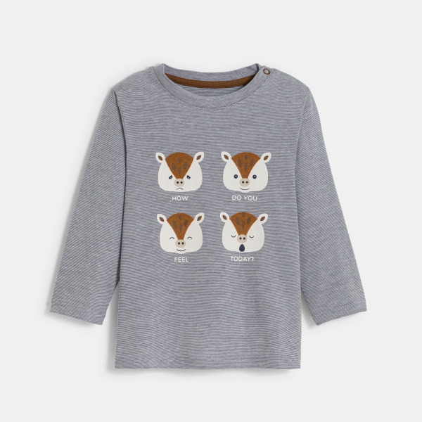 تي شيرت رمادي للأطفال الصغار مطبوع عليه حيوانات تعبر عن مشاعرها